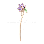 Alloy Enamel Lotus Hair Sticks, Long-Lasting Plated Cabochon Settings, Hair Accessories for Women, Medium Orchid, 175x47mm, Tray: 10mm(OHAR-PW0006-24F)
