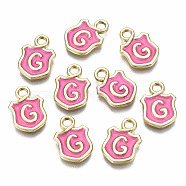 Alloy Enamel Charms, Cadmium Free & Lead Free, Shield with Initial Letters, Light Gold, Letter.G, 14x10x2mm, Hole: 2mm(ENAM-T012-03G-RS)