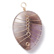 Natural Amethyst Pendants, with Eco-Friendly Copper Wire Wrapped, Water Drop, 42~43x25~26x12mm, Hole: 4mm(PALLOY-JF01293-03)