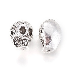 Tibetan Style Alloy Beads, Skull, Antique Silver, 14x10x10mm, Hole: 1mm(PALLOY-E488-20AS)