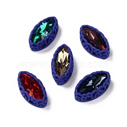 Sew on Rhinestone, Glass Rhinestone, with Brass Findings, Garments Accessories, Horse Eye, Mixed Color, Blue, 17.5x9.5x5.5mm, Hole: 0.8mm(RGLA-P033-D01-02)