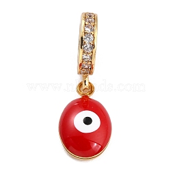 Brass Micro Pave Clear Cubic Zirconia European Dangle Charms, with Enamel, Long-Lasting Plated, Flat Round with Evil Eye, Golden, Red, 20mm,  Flat Round: 11x6.5x3mm, Hole: 5mm(ZIRC-L097-050G-G)