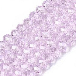Electroplate Glass Beads Strands, Pearl Luster Plated, Faceted, Rondelle, Pearl Pink, 4x3mm, Hole: 0.4mm, about 123~127pcs/strand, 16.5~16.9 inch(42~43cm)(EGLA-A034-T4mm-A22)
