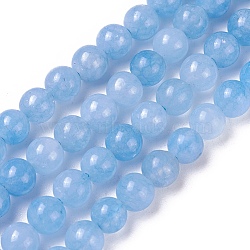 Natural Jade Beads Strands, Dyed, Imitation Aquamarine, Round, 6mm, Hole: 1mm, about 61pcs/strand, 14.76~14.96 inch(37.5~38cm)(X-G-I222-6mm-02)