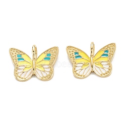 Brass Enamel Pendants, Real 18K Gold Plated, Long-Lasting Plated, Butterfly, Yellow, 16.5x22x5mm, Hole: 5x3mm(KK-M220-05G-D)