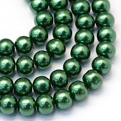 Baking Painted Pearlized Glass Pearl Round Bead Strands, Green, 8~9mm, Hole: 1mm, about 105pcs/strand, 31.4 inch(X-HY-Q330-8mm-71)
