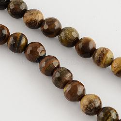 Natural Tiger Eye Round Bead Strands, Faceted, 4mm, Hole: 1mm, about 100pcs/strand, 14.9 inch(G-R203-4mm)