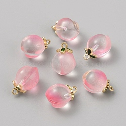 Glass Pendants, with Alloy Loops, Peach Charms, Pink, 17x11.5x10.5mm, Hole: 1.5mm(GLAA-WH0035-41G-03)