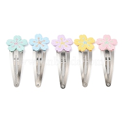 Polyester Embroidered Flower Snap Hair Clips, with Iron Clips, Hair Accessories for Girl, Mixed Color, 67x25x2.5mm(PHAR-JH00095)