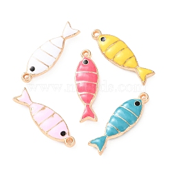 304 Stainless Steel Enamel Pendants, Ligh Gold, Fish Charms, Mixed Color, 22.5x7x3mm, Hole: 1.2mm(X-STAS-K303-09KCG)