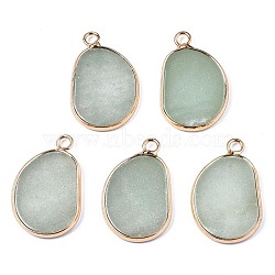 Natural Green Aventurine Pendants, with Golden Plated Brass Edge and Loop, Bean, 25.5x16x2mm, Hole: 2.5mm(G-S359-317B)