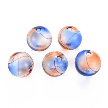 Transparent Handmade Blown Glass Globe Beads, Round, Sandy Brown, 12.5~14mm, Hole: 1~2mm
