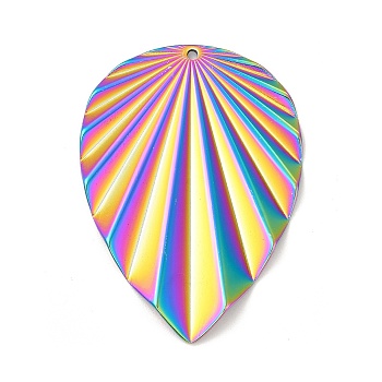 Ion Plating(IP) 304 Stainless Steel Big Pendants, Leaf Charms, Rainbow Color, 58x42x3mm, Hole: 1.8mm