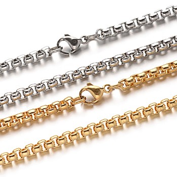 304 Stainless Steel Box Chain Necklaces, with Lobster Claw Clasps, Mixed Color, 23.7 inch(60.1cm)