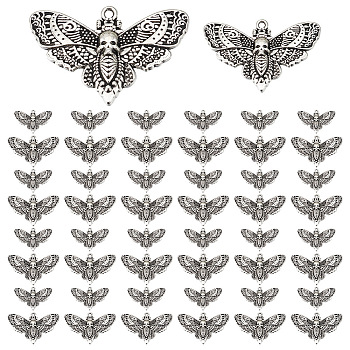 60PCS 2Styles Alloy Pendants, Moth, Antique Silver, 17.4~27x25~43x1.8~3mm, Hole: 2.3mm, 30pcs/style