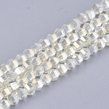 Electroplate Glass Beads Strands, Faceted, Round, Cornsilk, 4~4.5x3.5mm, Hole: 1mm, about 100pcs/strand, 13.7 inch