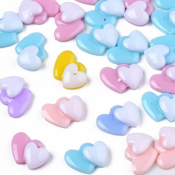 Opaque Resin Cabochons, Double Heart, Mixed Color, 5x7x2mm