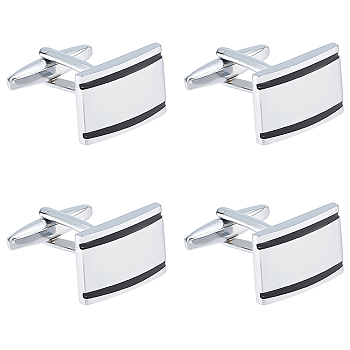 2 Pairs Brass Cufflinks, Cufflink Finding Cabochon Settings for Apparel Accessories, Rectangle, Platinum, 31mm