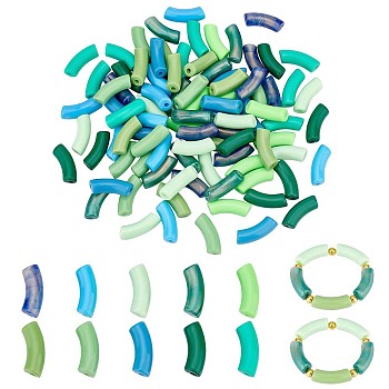 Elite 100Pcs 10 Style Opaque Acrylic Beads, Curved Tube, Mixed Color, 34.5~35x13~13.5x11~11.5mm, Hole: 3.5~4mm, 10pcs/style