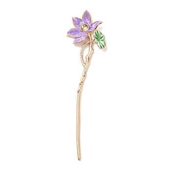 Alloy Enamel Lotus Hair Sticks, Long-Lasting Plated Cabochon Settings, Hair Accessories for Women, Medium Orchid, 175x47mm, Tray: 10mm