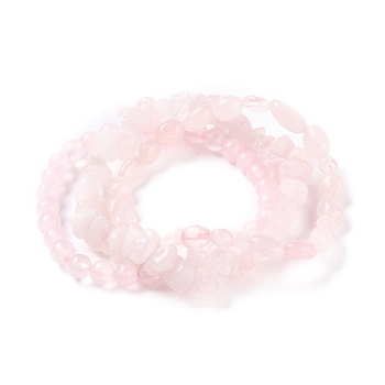 Natural Rose Quartz Stretch Bracelets, Stackable Bracelets, Round & Chips Shapes, 1/4~1/2 inch(0.6~1.3cm), Inner Diameter: 2-1/8~2-1/4 inch(5.5~5.7cm), 3pcs/set