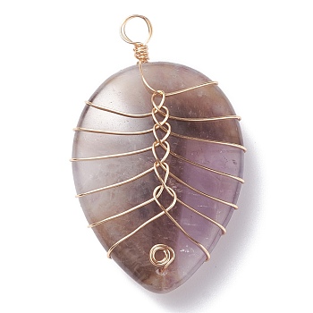 Natural Amethyst Pendants, with Eco-Friendly Copper Wire Wrapped, Water Drop, 42~43x25~26x12mm, Hole: 4mm