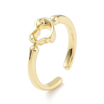 Brass Open Cuff Rings for Women, Heart, Golden, Inner Diameter: 17.8mm