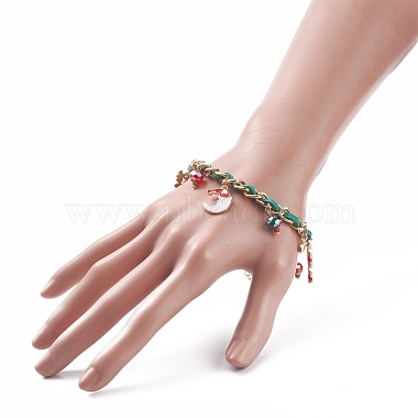Christmas Candy Cane & Reindeer & Moon Alloy Charm Bracelet with Glass Beads(BJEW-TA00090-01)-3