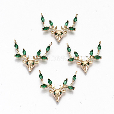 Light Gold Green Deer Brass+Cubic Zirconia Pendants