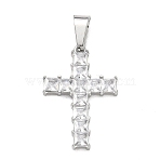 Easter 304 Stainless Steel Micro Pave Clear Cubic Zirconia Pendants, Cross Charms, with 201 Stainless Steel Bails, Stainless Steel Color, 25x17x3mm, Hole: 7x4mm(STAS-H264-11P)