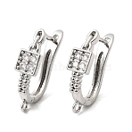 Square Brass Micro Pave Clear Cubic Zirconia Hoop Earring Findings, with Horizontal Loops, Latch Back, Platinum, 24x14x6mm, Hole: 1.6mm, Pin: 1mm(KK-A289-07P)
