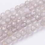 Natural Grey Agate Beads Strands, Faceted, Round, Dark Gray, 4mm, Hole: 0.5mm, about 91~93pcs/strand, 14.17 inch(36cm)(G-G580-4mm-08)