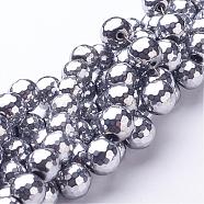 Non-Magnetic Synthetic Hematite Bead Strands, Faceted, Round, Platinum Plated, 10mm, Hole: 1mm, about 40pcs/strand, 15.9 inch(G-D009-1)