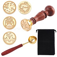 DIY Stamp Making Kits, Including Brass Wax Seal Stamp Head, Brass Spoon, Pear Wood Handle, Rectangle Velvet Pouches, Golden, Brass Wax Seal Stamp Head: 4pcs(DIY-CP0001-97D)