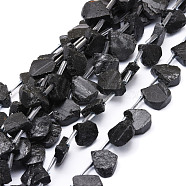Natural Black Tourmaline Beads Strands, Teardrop, 12~20x5~15x3~7mm, Hole: 0.8mm, about 24pcs/strand, 15.04''(38.2cm)(G-E569-R08)