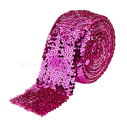 Plastic Paillette Elastic Beads, Sequins Beads, Ornament Accessories, 8 Rows Paillette Roll, Flat, Magenta, 69~75x1.5mm, 5m/strand(OCOR-WH0077-45B)