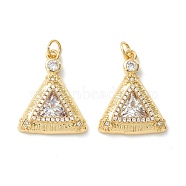 Rack Plating Brass Micro Pave Clear Cubic Zirconia Pendants, Cadmium Free & Nickel Free & Lead Free, Long-Lasting Plated, Triangle, Real 18K Gold Plated, 19x15x4mm, Hole: 2.8mm(KK-D073-22G)