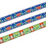 Ethnic Style Polyester Ribbon, Jacquard Ribbon, Tyrolean Ribbon, Flower Pattern, Blue, 1-1/4 inch(33mm), about 7.66 Yards(7m)/Roll(OCOR-WH0047-38K)