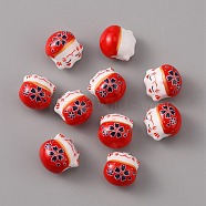 Handmade Porcelain Beads, Famille Rose Porcelain, Lucky Cat, Red, 14x12.5x11.5mm, Hole: 2mm(PORC-WH0016-02A)
