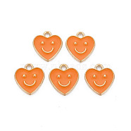 Alloy Enamel Charms, Cadmium Free & Lead Free, Light Gold, Heart with Smile, Orange, 13x12x1.5mm, Hole: 1.6mm(X-ENAM-T016-12I-RS)