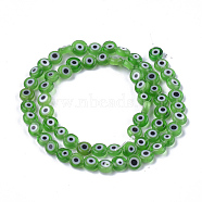 Handmade Evil Eye Lampwork Beads Strands, Flat Round, Green, 6x2.5mm, Hole: 1mm, about 64~65pcs/strand, 14.1 inch~14.5 inch(LAMP-S191-02A-02)