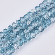 Transparent Crackle Spray Painted Glass Beads Strands, Faceted, Rondelle, Light Sea Green, 8x6mm, Hole: 1.2mm, about 67~70pcs/strand, 16.34 inch(DGLA-T001-008E)