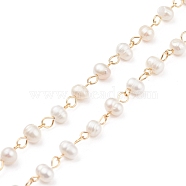 Handmade Natural Freshwater Pearl Beaded Chains, with 304 Stainless Steel Findings, Unwelded, Golden, 6~8x5~6mm, about 3.28 Feet(1m)/Strand(AJEW-JB01088-01)