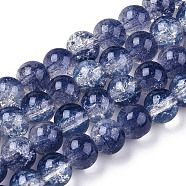 Transparent Crackle Baking Painted Glass Beads Strands, Imitation Opalite, Round, Slate Blue, 8.5x7.5mm, Hole: 1.5mm, about 107~109pcs/strand, 30.71 inch~31.30 inch(78~79.5cm)(DGLA-T003-01A-02)