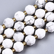 Natural Howlite Beads Strands, Faceted, with Seed Beads, Round, 8x8mm, Hole: 1.2mm, about 34pcs/strand, 15.35 inch(39cm)(G-T131-81A)