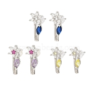 Flower Platinum Brass Stud Earrings, with Clear Cubic Zirconia, Long-Lasting Plated, Lead Free & Cadmium Free, Mixed Color, 15x6.5mm(EJEW-L270-08P)