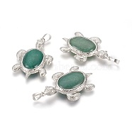 Natural Green Aventurine Pendants, with Alloy Findings, Tortoise, Platinum, 49x31.5x7mm, Hole: 8x5mm(G-O164-01C)