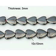 Non-Magnetic Synthetic Hematite Bead Strands, Heart, Black, 10x10x3mm, Hole: 1mm, about 43pcs/strand, 15.98 inch(X-G-C014-4)