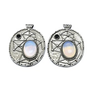 Opalite Oval Pendants, Rack Plating Antique Silver Plated Brass Pave Rhinestone Oval Charms, Cadmium Free & Lead Free, 45x35x8mm, Hole: 3.5mm(G-Q165-03AS-06)