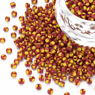 8/0 Two Tone Opaque Glass Seed Beads, Opaque Colours Seep, Round Hole, Column, Yellow, 3~3.5x2~2.5mm, Hole: 1mm, about 450g/Pound(SEED-T006-01B-A06)